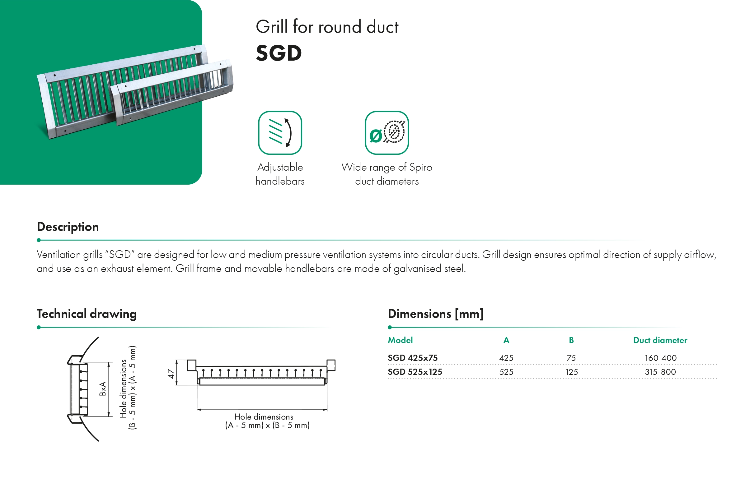 Grill for round duct SGD HAVACO VENTIA