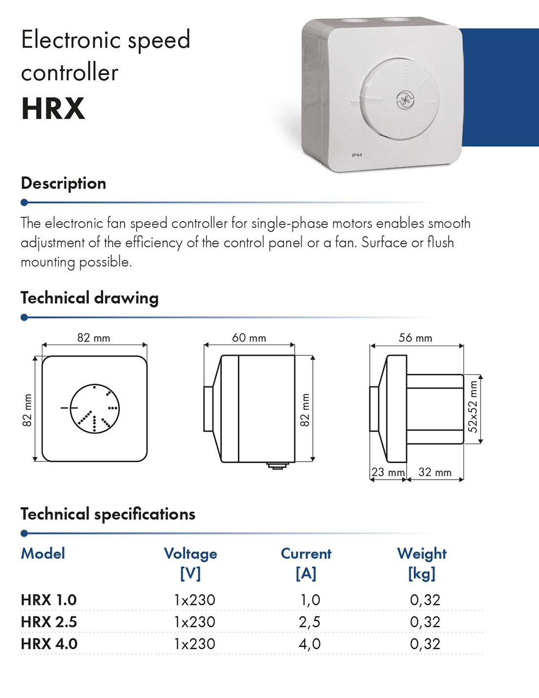 Electronic speed controller hrx havaco catalogue card