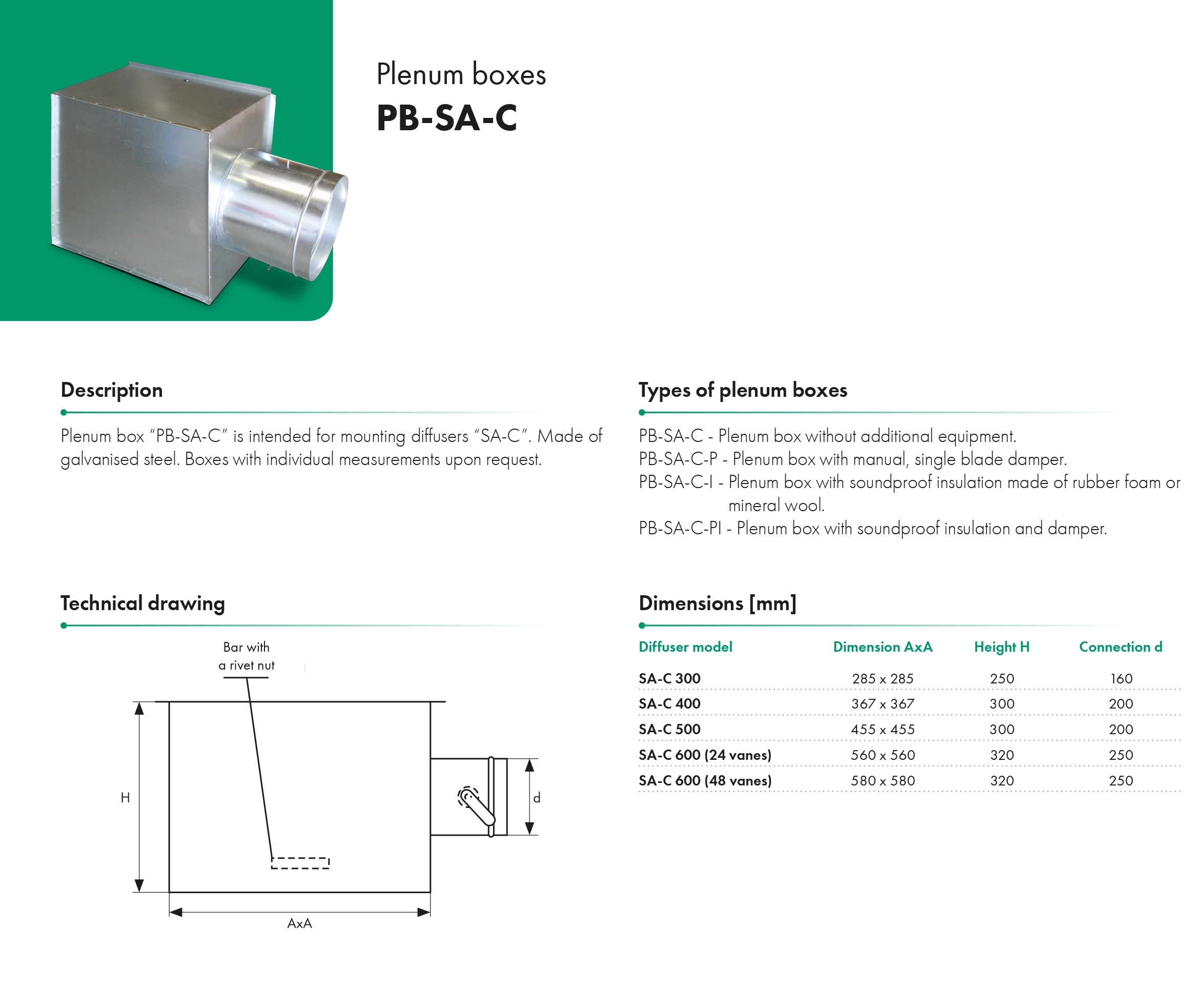 Plenum box PB-SA-C HAVACO