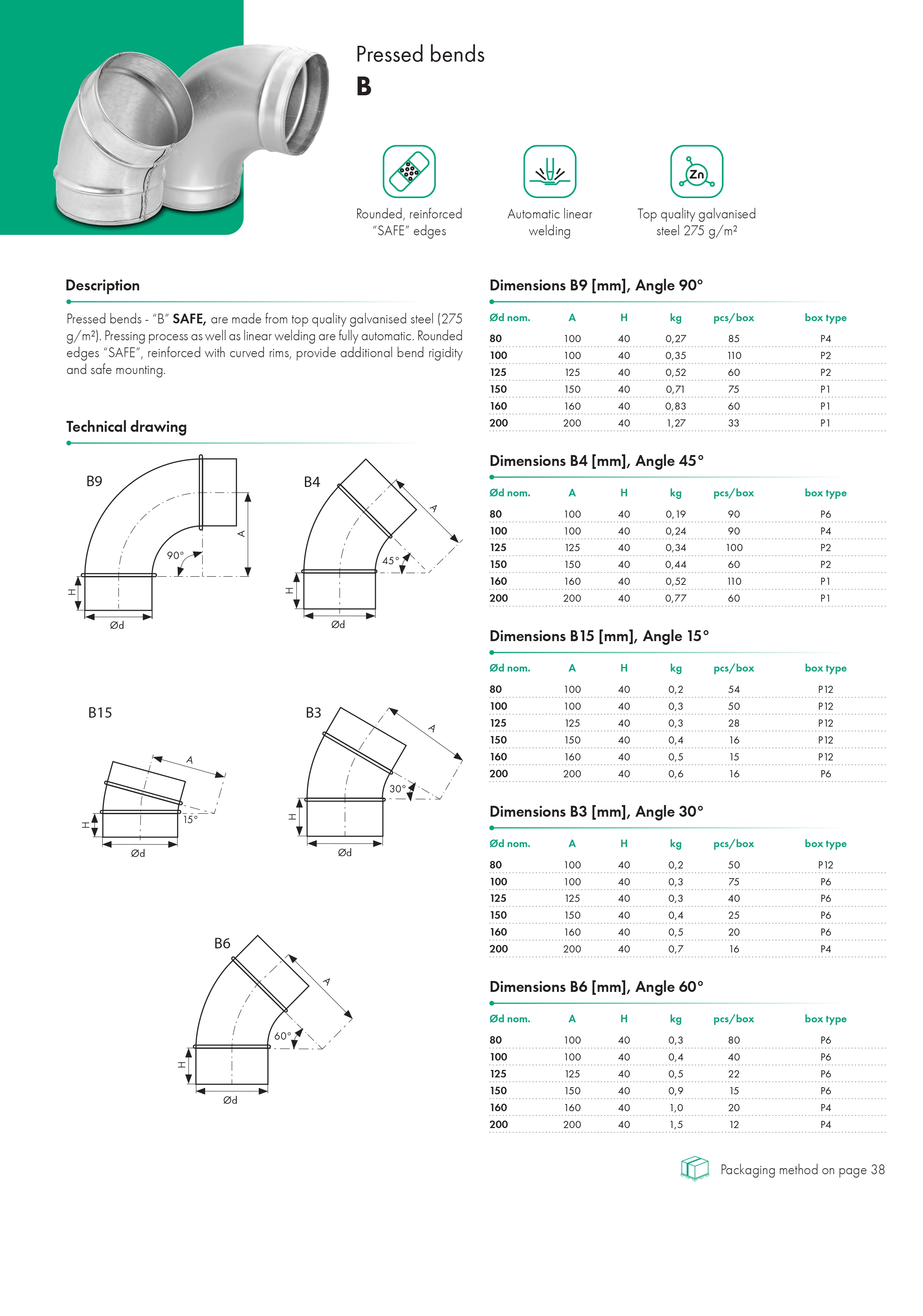 Pressed bends without gasket HAVACO B90 (90°) - catalog card