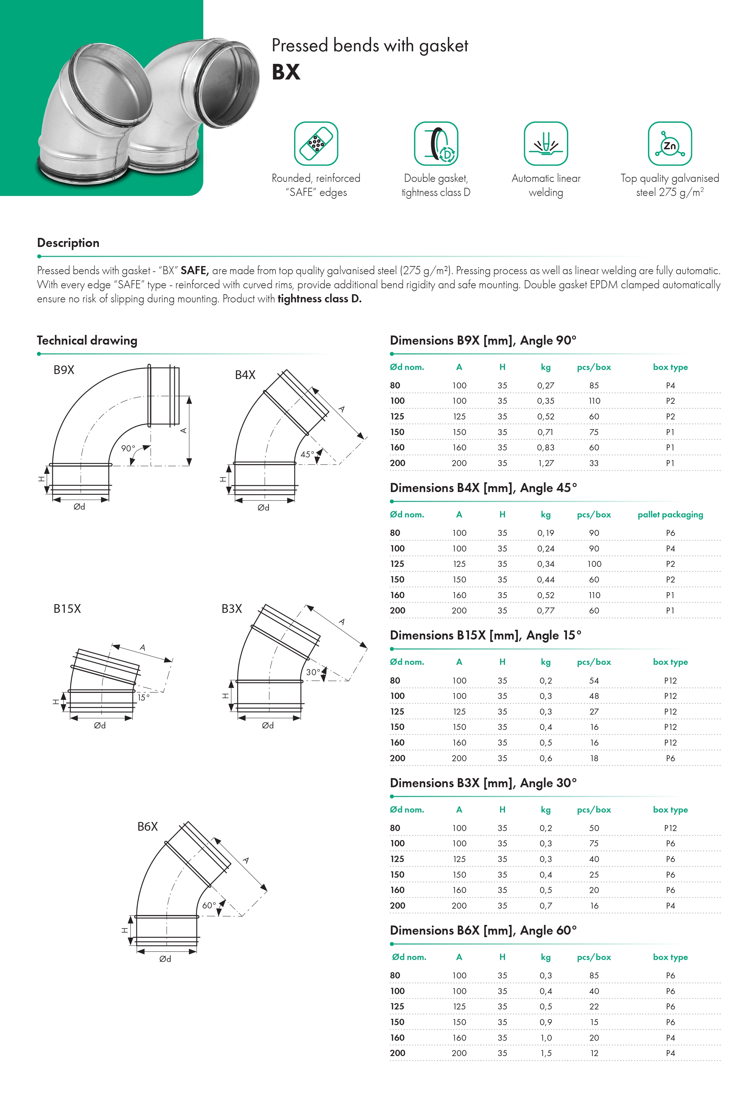 Pressed bends with gasket HAVACO B15X (15°) - Catalog Card