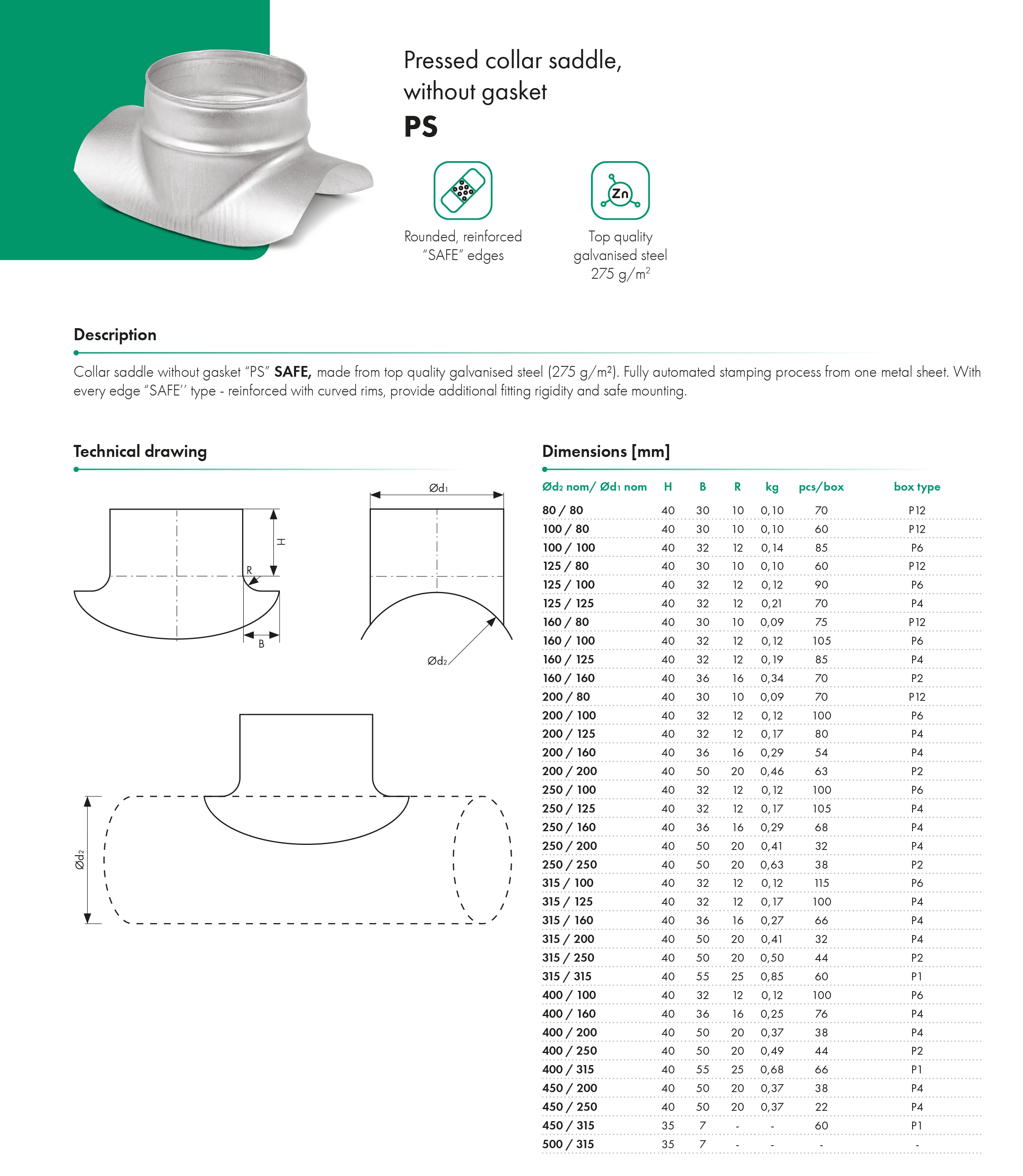 Pressed collar saddle, without gasket PS  HAVACO -catalog-card