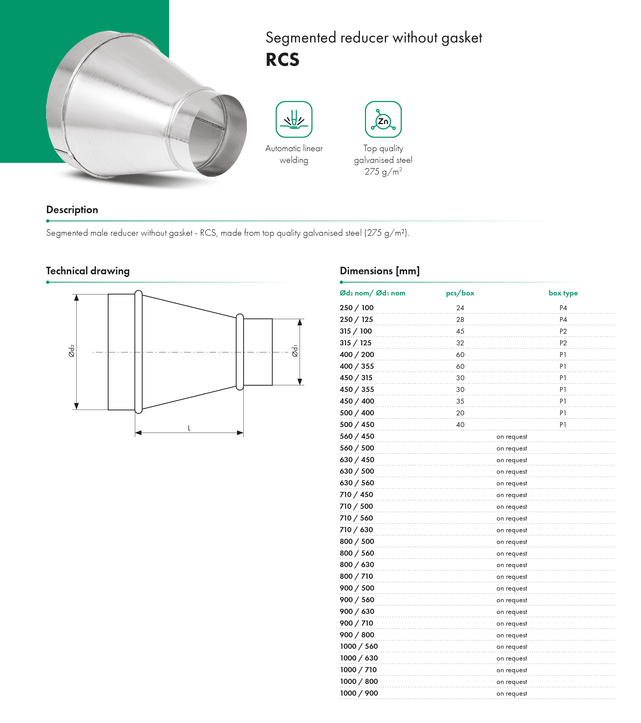 Segmented reducer without gasket RCS - HAVACO - Catalog Card