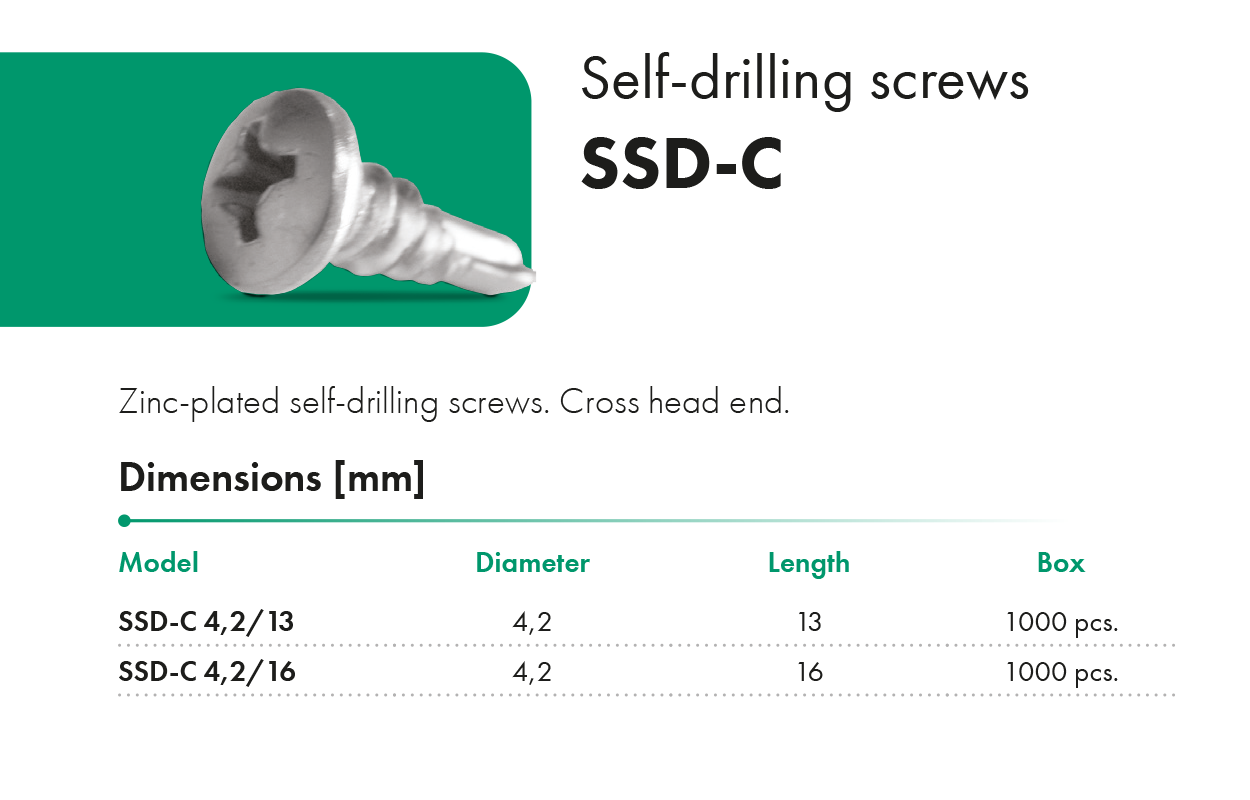 Self drilling screws SSD-C HAVACO catalogue card