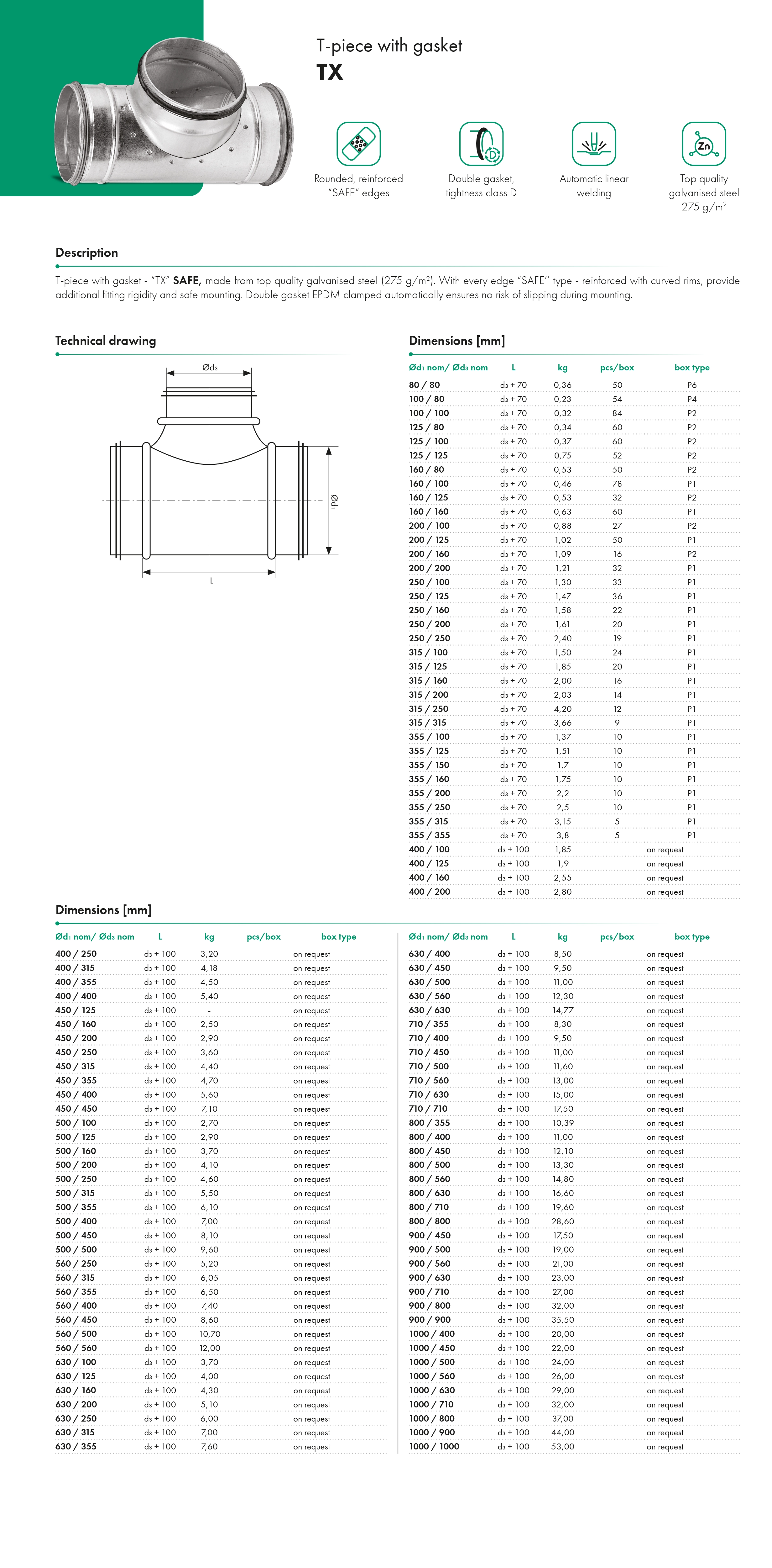 T-piece with gasket TX HAVACO, Ventia TX - Vento by HAVACO